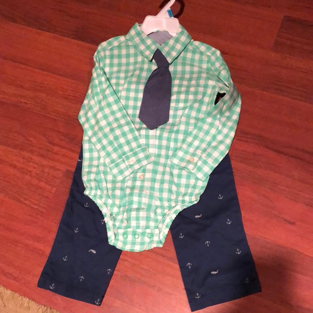 Carters shirt and “tie” with whale print and anchor pants- never worn